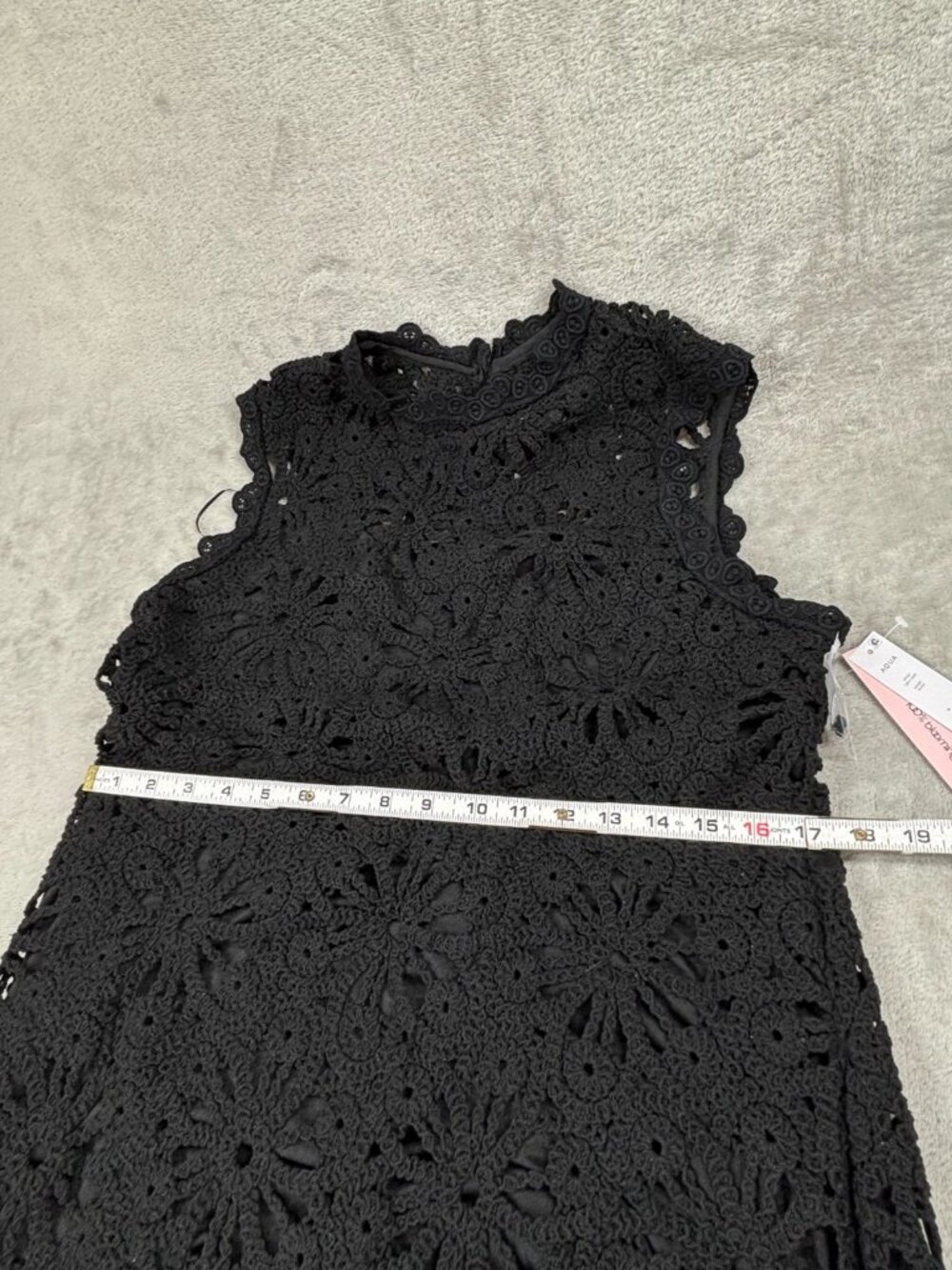 Bloomingdale's Aqua Maxi Dress Womens 2XL Black Crochet Sheer Lining Mock Neck - Picture 11 of 14